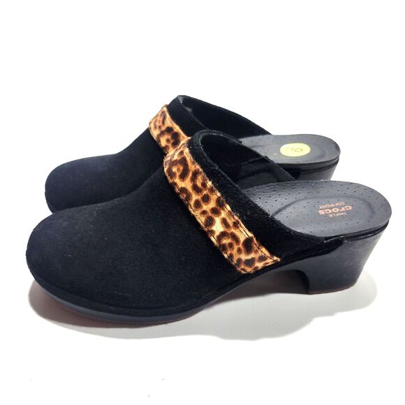 Crocs Shoes - Crocs Womens Suede Block Heels Clogs Black Sz 9W